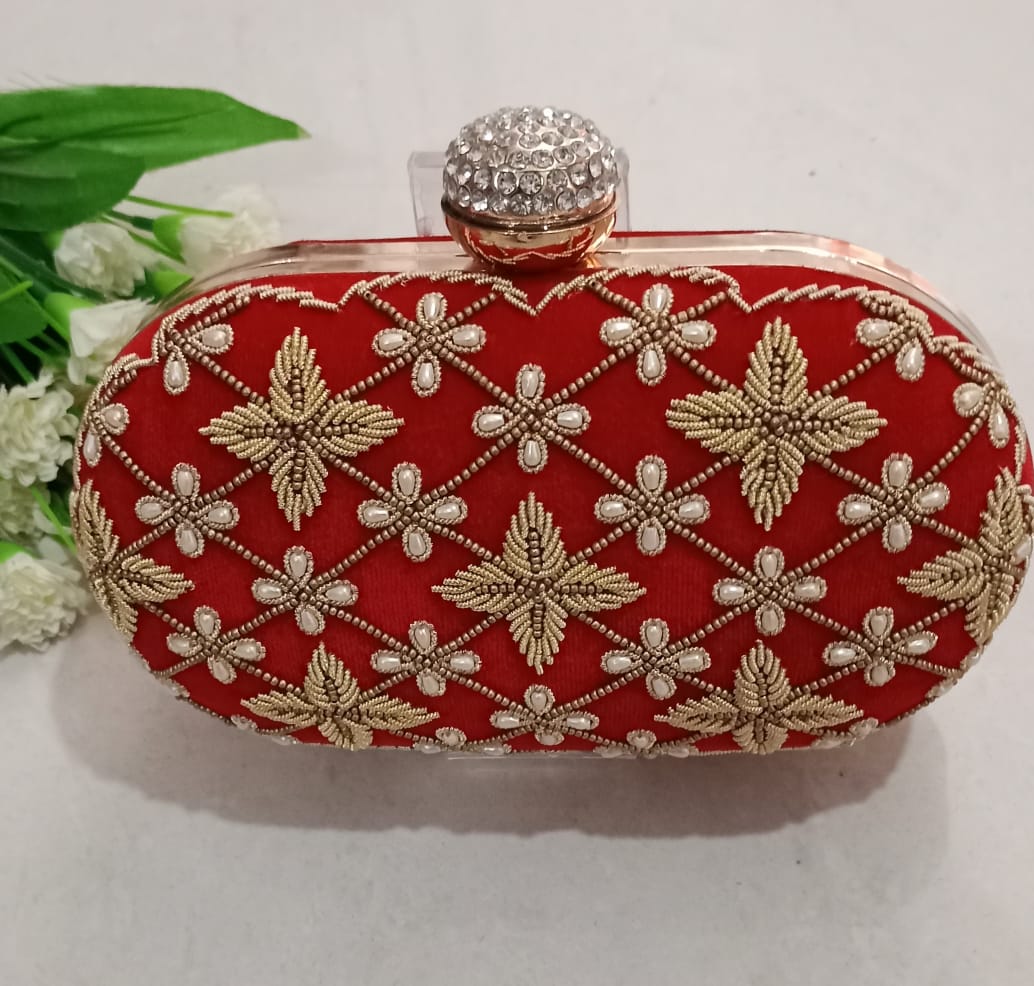 Wedding Wear Embroidered Oval Box Style Wholesale Clutches
